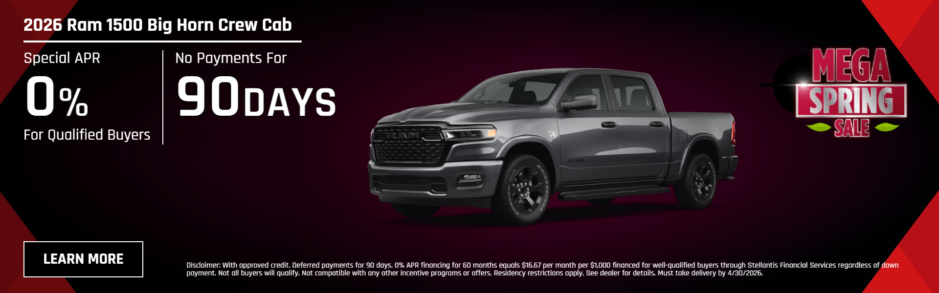 2026 Ram 1500 Big Horn Crew Cab 0% APR for 60 months