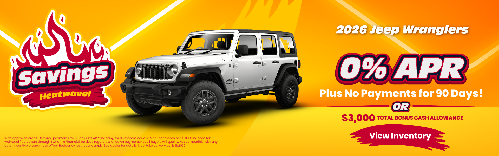 2026 Jeep Wranglers 0% APR Plus No Payments for 90 Days! All