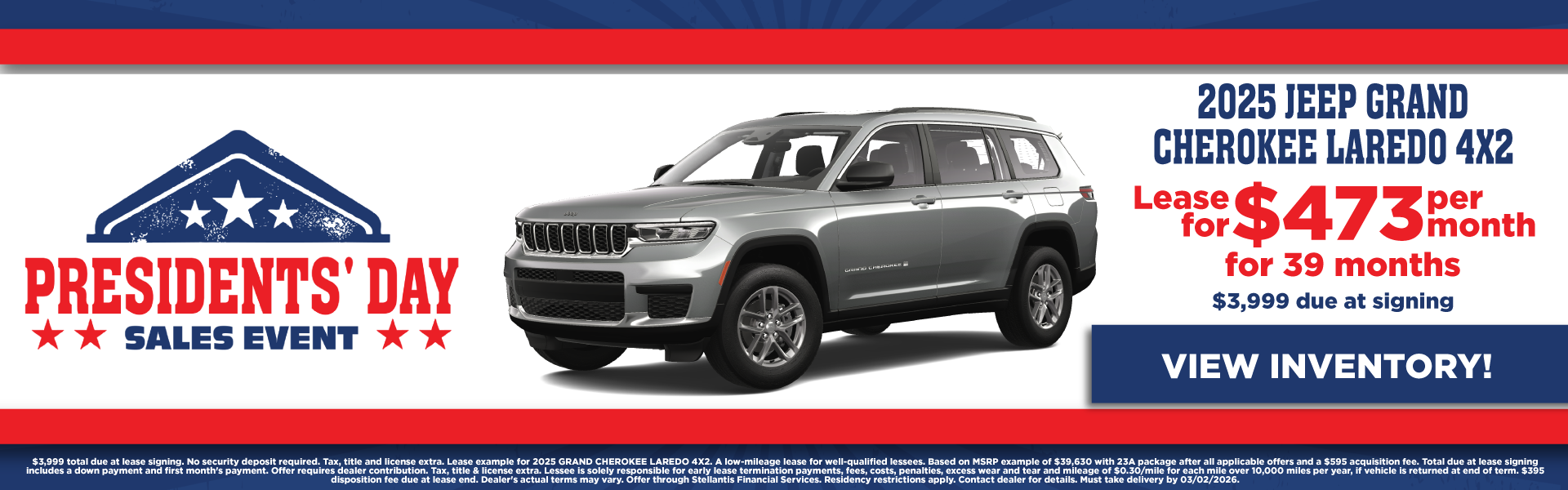 2025 Jeep Grand Cherokee Laredo 4X2 Lease for $473 per mont