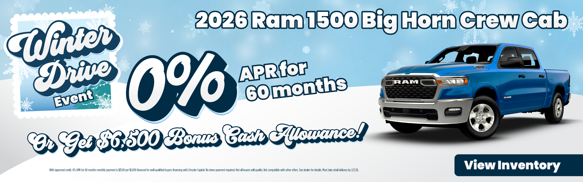 2026 Ram 1500 Big Horn Crew Cab 0% APR for 60 months