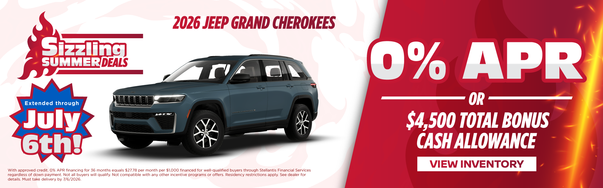 2026 Jeep Grand Cherokees 0% APR Or $4,500 Total Bonus Cash 