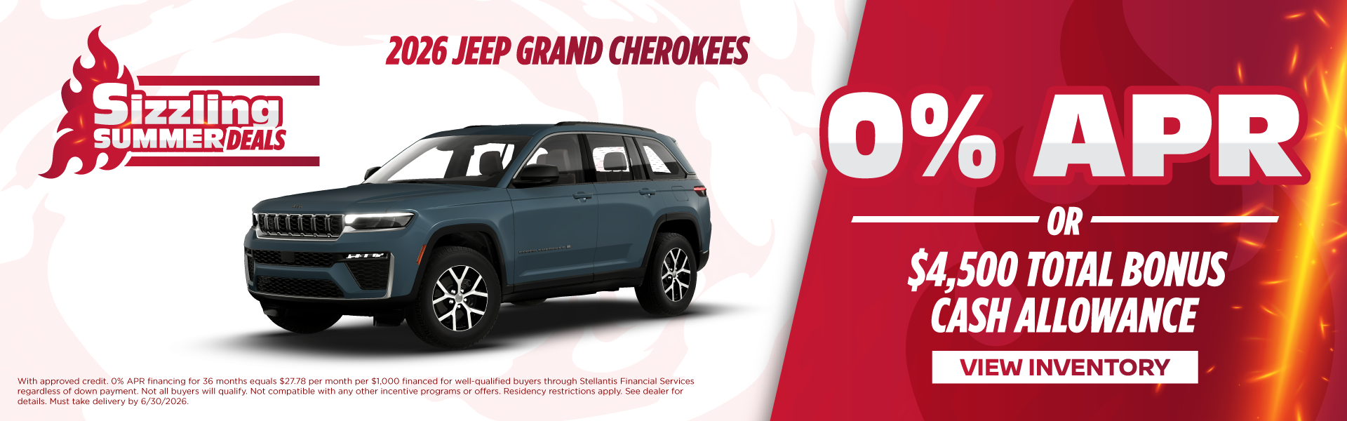 2026 Jeep Grand Cherokees 0% APR Or $4,500 Total Bonus Cash 