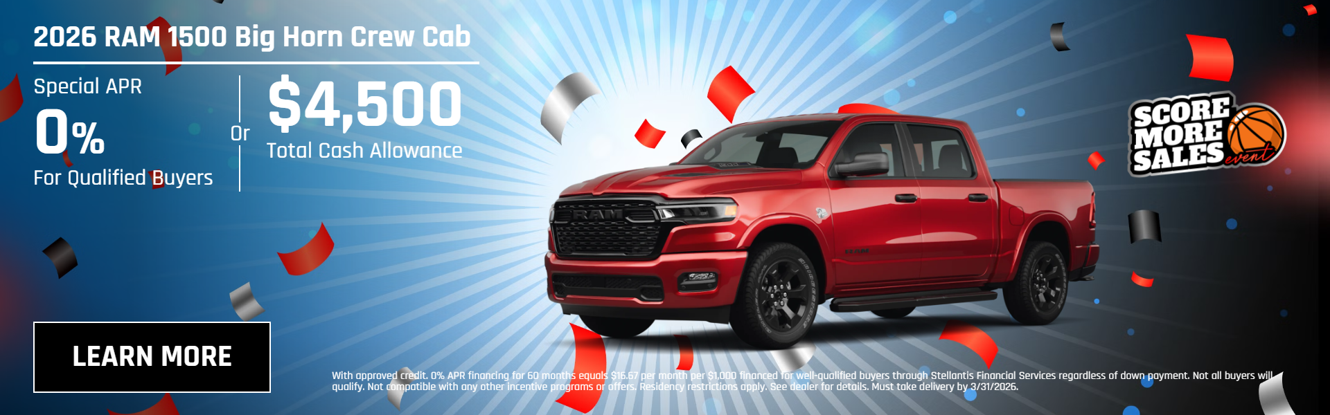 2026 Ram 1500 Big Horn Crew Cab 0% APR for 60 months!