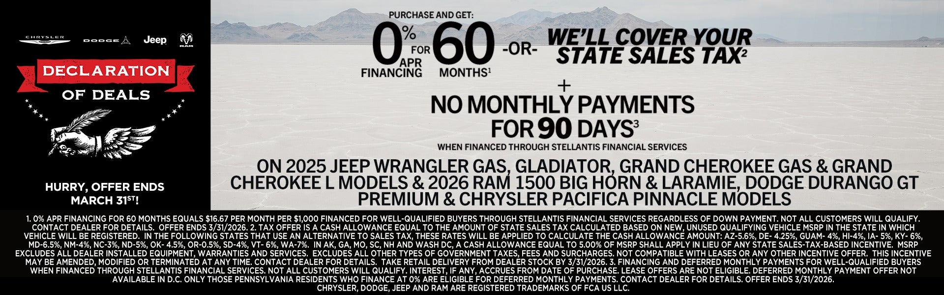 0% APR for 60 months or We'll Cover your State Sales Tax