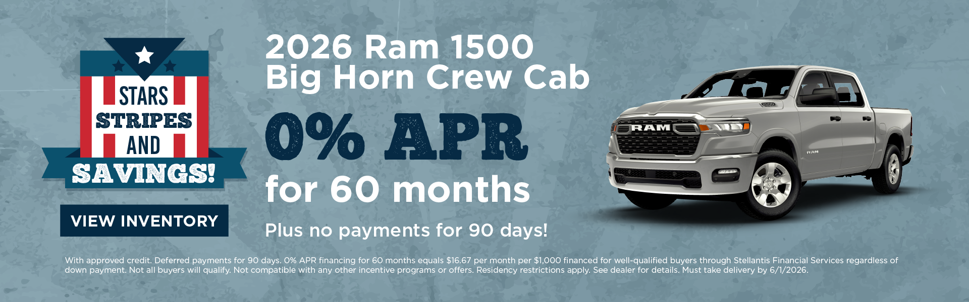 2026 Ram 1500 Big Horn Crew Cab 0% APR for 60 months