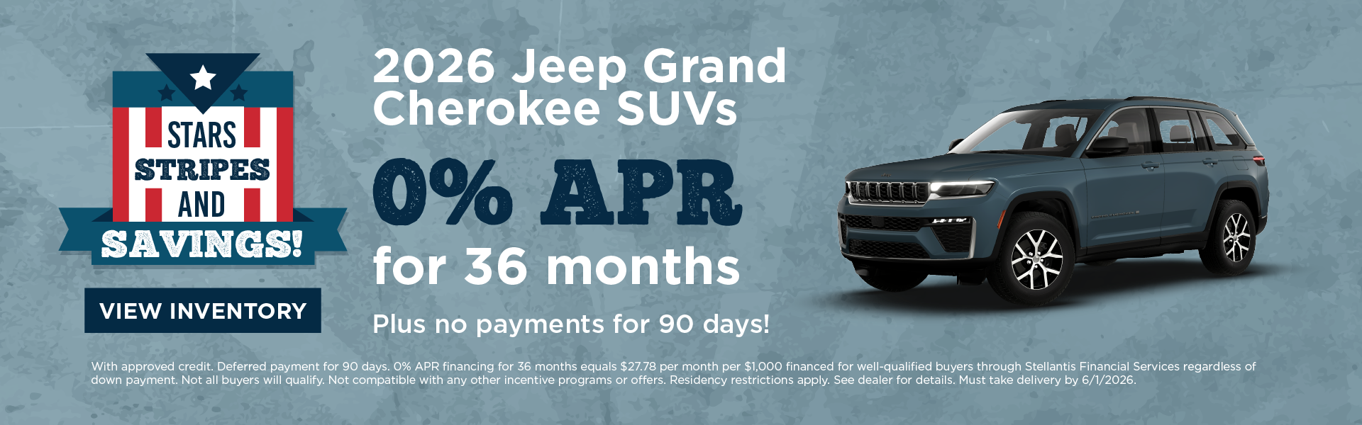 2026 Jeep Grand Cherokee SUVs 0% APR for 36 months Plus no p